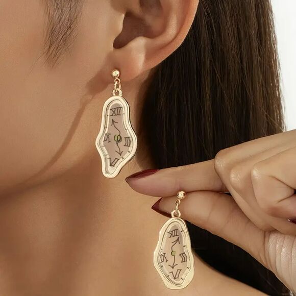 "Melting Clocks" Salvador Dali Inspired Surrealist Art Drop Earrings - Picture 1 of 3